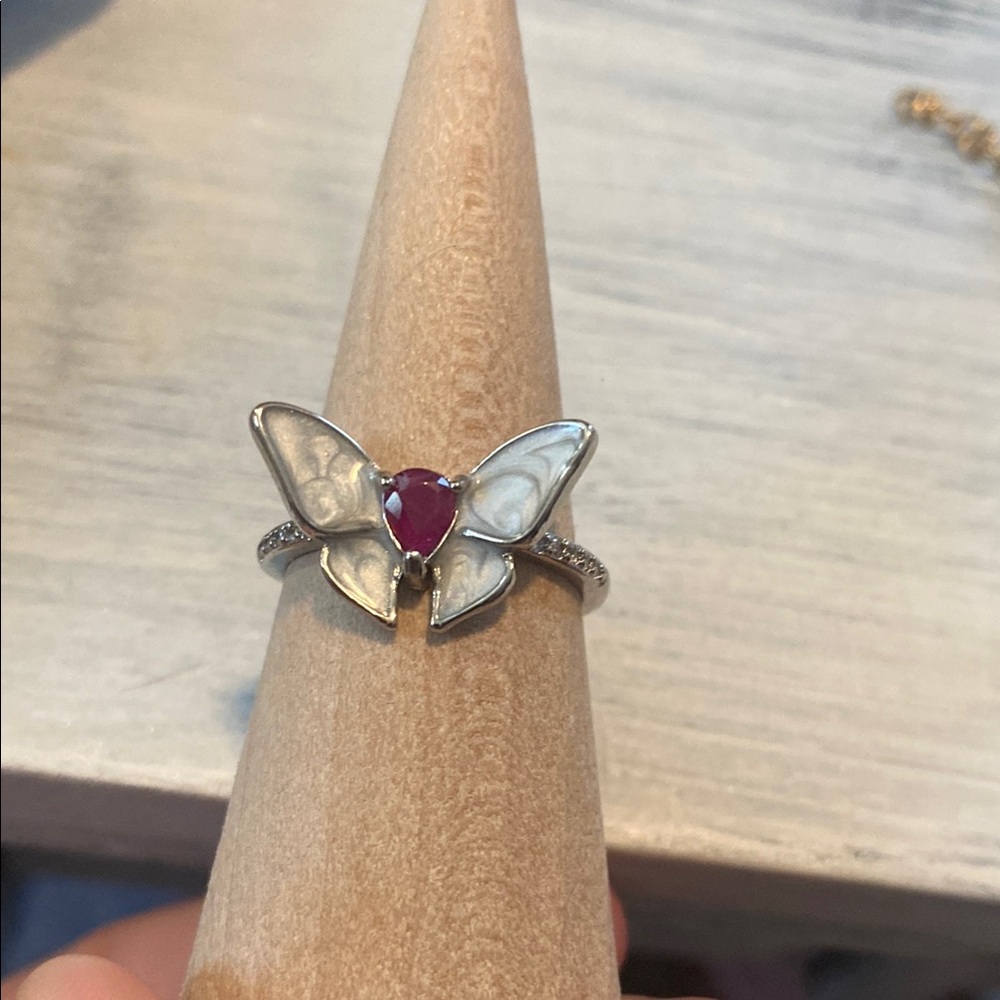 Silver Butterfly Ring With Ruby Gemstone - image 1